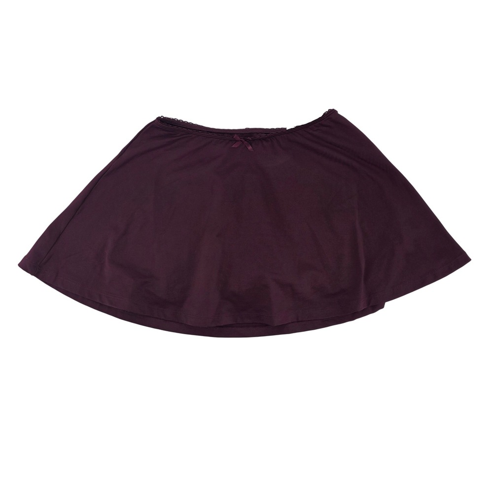 XS Burgundy Skort Skirt with Built in‎ Shorts Lace Trim Bow Coquette cottage